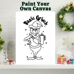 The Grinch Paint Your Own Canvas, Christmas Sip and Paint Canvas